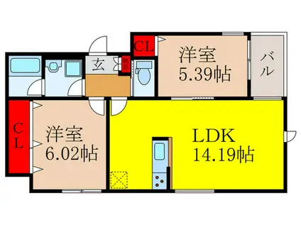 シェモア池田市豊島北(2LDK/1階)の間取り写真
