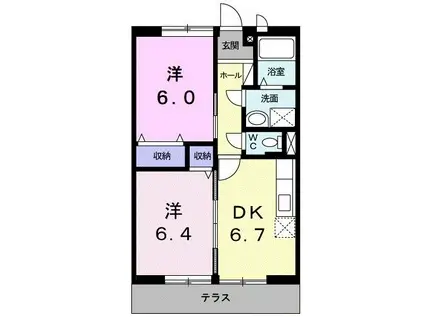 エーデルハウス ローゼ(2DK/1階)の間取り写真