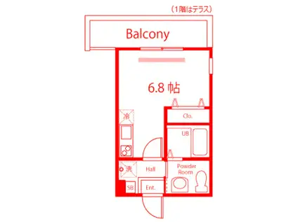 ハーミットクラブハウスプティバッセI(ワンルーム/1階)の間取り写真