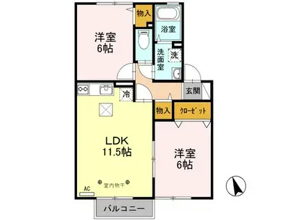 コーモド・パティオ AB(2LDK/1階)の間取り写真