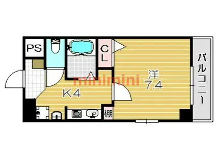 クオーレ茨木元町(1K/2階)の間取り写真