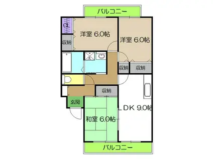 セゾン・メルヴェーユ冬 B(3LDK/3階)の間取り写真
