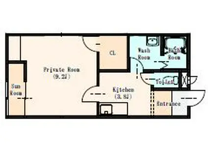 RAINBOW B棟(1K/1階)の間取り写真