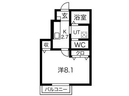 ノーチェ B棟(1K/1階)の間取り写真