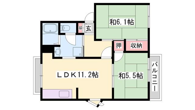 O・BハイツC棟(2LDK/2階)の間取り写真