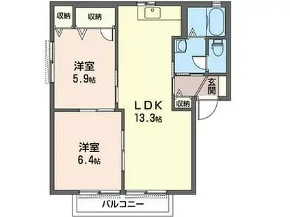 サンライズ鳥羽B棟(2LDK/2階)の間取り写真