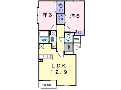 リヴィエールY・SII(2LDK/1階)の間取り写真