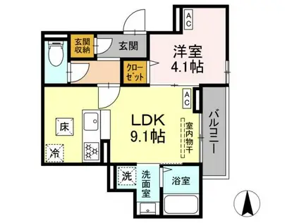 セレスティア関原(1LDK/1階)の間取り写真