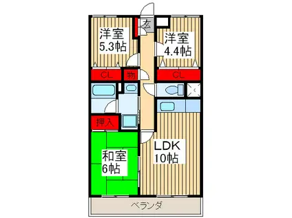 ヴェル・ヴィール幸町(3LDK/2階)の間取り写真