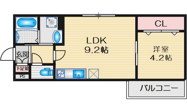 アート茨木(1LDK/1階)の間取り写真
