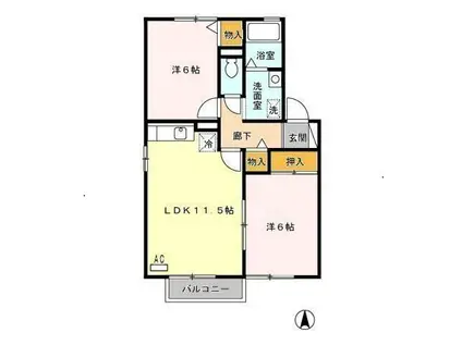 サンライズヒル福田A棟(2LDK/2階)の間取り写真