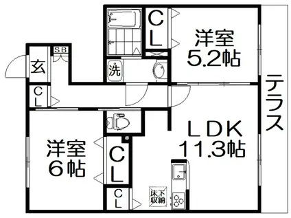 プレジデント雅C棟(2LDK/1階)の間取り写真