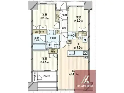 リバーガーデン四天王寺(3LDK/16階)の間取り写真