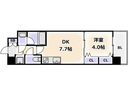 グランカーサ難波元町(1DK/3階)の間取り写真