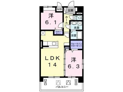 グランドール(2LDK/8階)の間取り写真