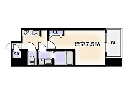 ミリアン四天王寺夕陽丘 II(1K/3階)の間取り写真