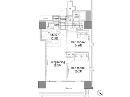 パークハビオ赤坂タワー(2LDK/21階)の間取り写真