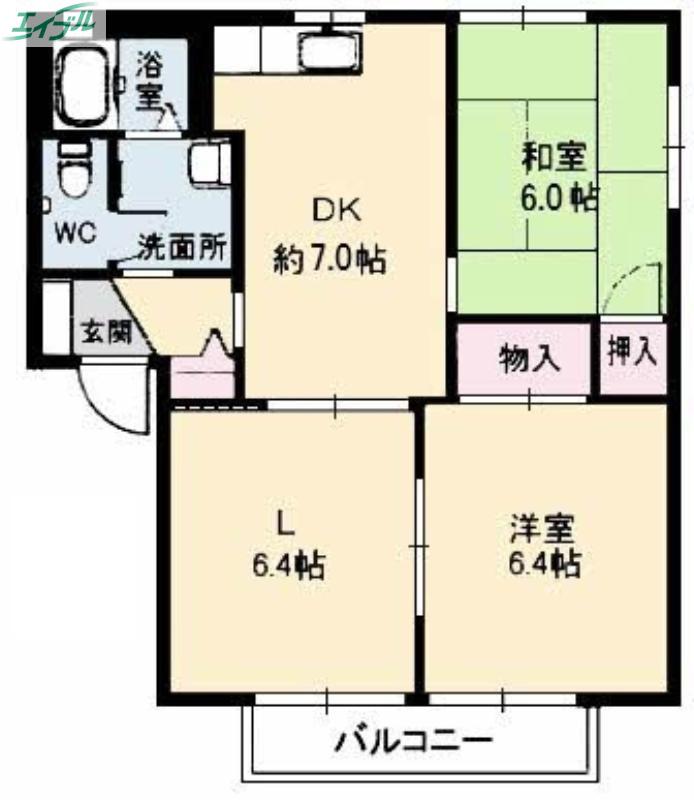 THRIVE HIRAFUKU B棟(2LDK/1階)の間取り写真
