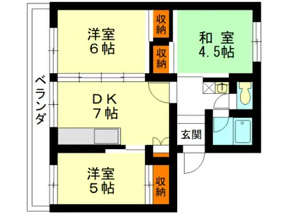 ジェンティーレ栃木(3DK/2階)の間取り写真