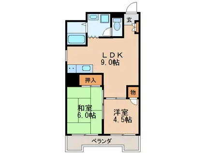 丸の内カジウラマンション(2LDK/10階)の間取り写真