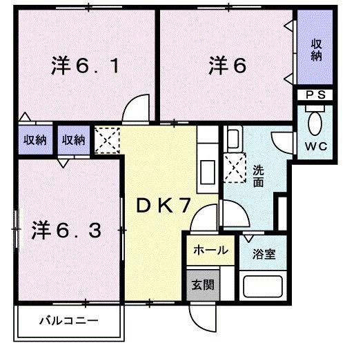 プライマルシティ II(3DK/1階)の間取り写真