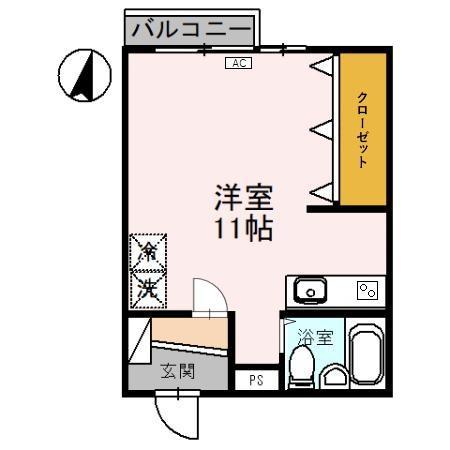 パールハイツとなみ1(ワンルーム/1階)の間取り写真