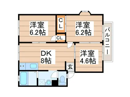 黒松パークヒル(3DK/1階)の間取り写真