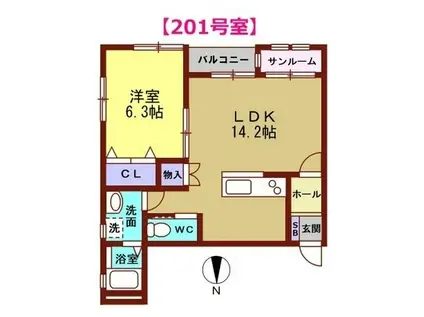 PULCHRA(1LDK/2階)の間取り写真