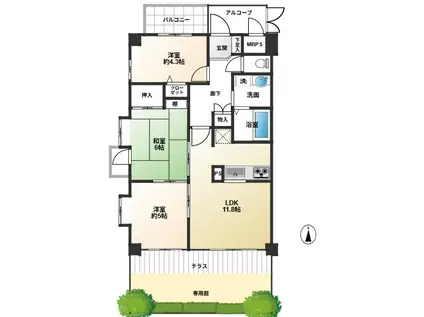 日神パレステージお花茶屋(3LDK/1階)の間取り写真