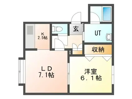 ハピネス三条(1LDK/2階)の間取り写真