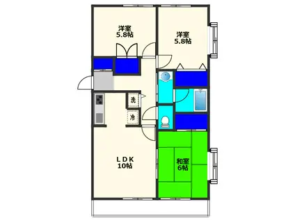 旭レジデンス(3LDK/1階)の間取り写真