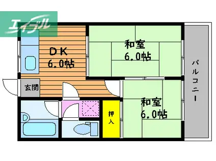 ハアラン矢坂(2DK/1階)の間取り写真