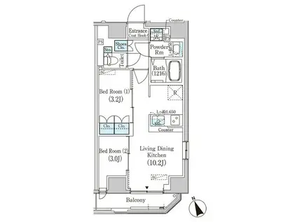 浅草蔵前レジデンス(2LDK/11階)の間取り写真