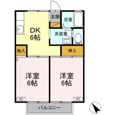 シルキーハイツ(2DK/1階)の間取り写真