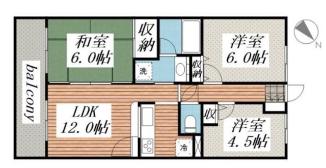 コスモ拝島(3LDK/4階)の間取り写真