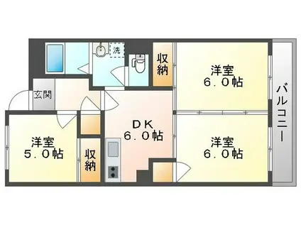 西之町マンション(3DK/4階)の間取り写真