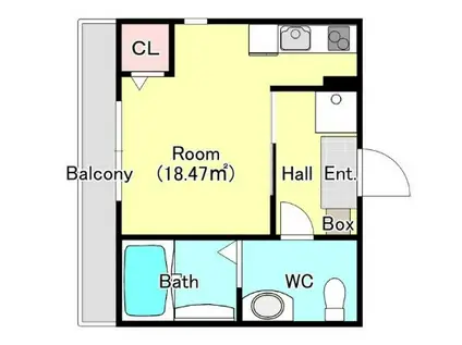 YKヒルズ横浜三ツ沢1(1K/2階)の間取り写真