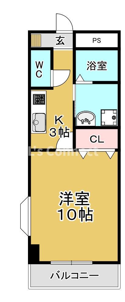 サンシーブル八乙女(1K/4階)の間取り写真