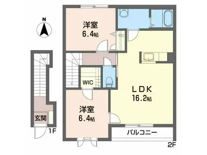 フェリーチェ ピァッツァ(2LDK/2階)の間取り写真