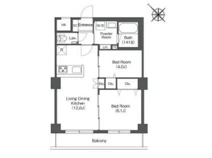 HAKATA STATION サウス(2LDK/4階)の間取り写真