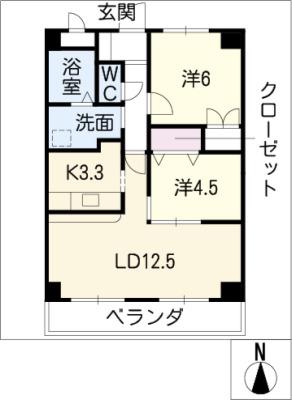 ヴィラGII(2LDK/4階)の間取り写真