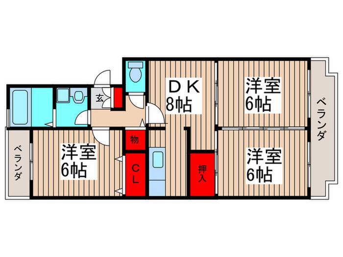 市川グリーンタウンミズホ(3DK/1階)の間取り写真