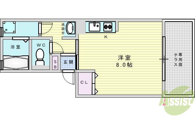 テラー・ウエスト新芦屋(ワンルーム/2階)の間取り写真