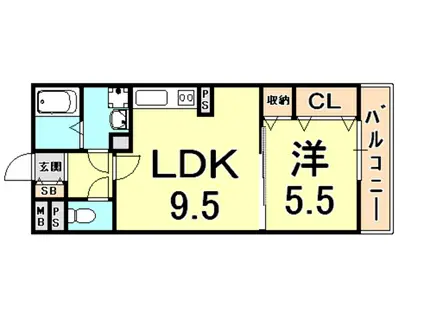 ルノン瓦林(1LDK/3階)の間取り写真