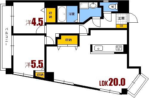 エーデル坂(2LDK/7階)の間取り写真