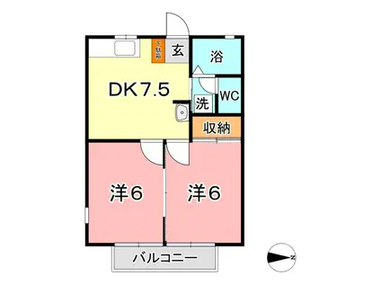 ハイライフ中庄(2DK/1階)の間取り写真