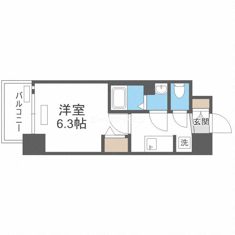 ララプレイス難波メティス(1K/3階)の間取り写真