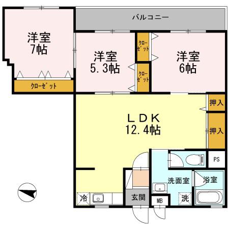 石垣ハイツ(3LDK/3階)の間取り写真