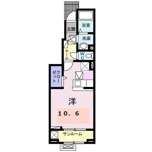 グレイスフル.ウイング(ワンルーム/1階)の間取り写真