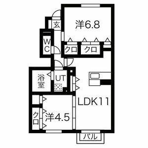 セジュール加佐 B(2LDK/1階)の間取り写真
